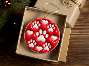 3" Ceramic Ornament Dog Paws & Hearts #420