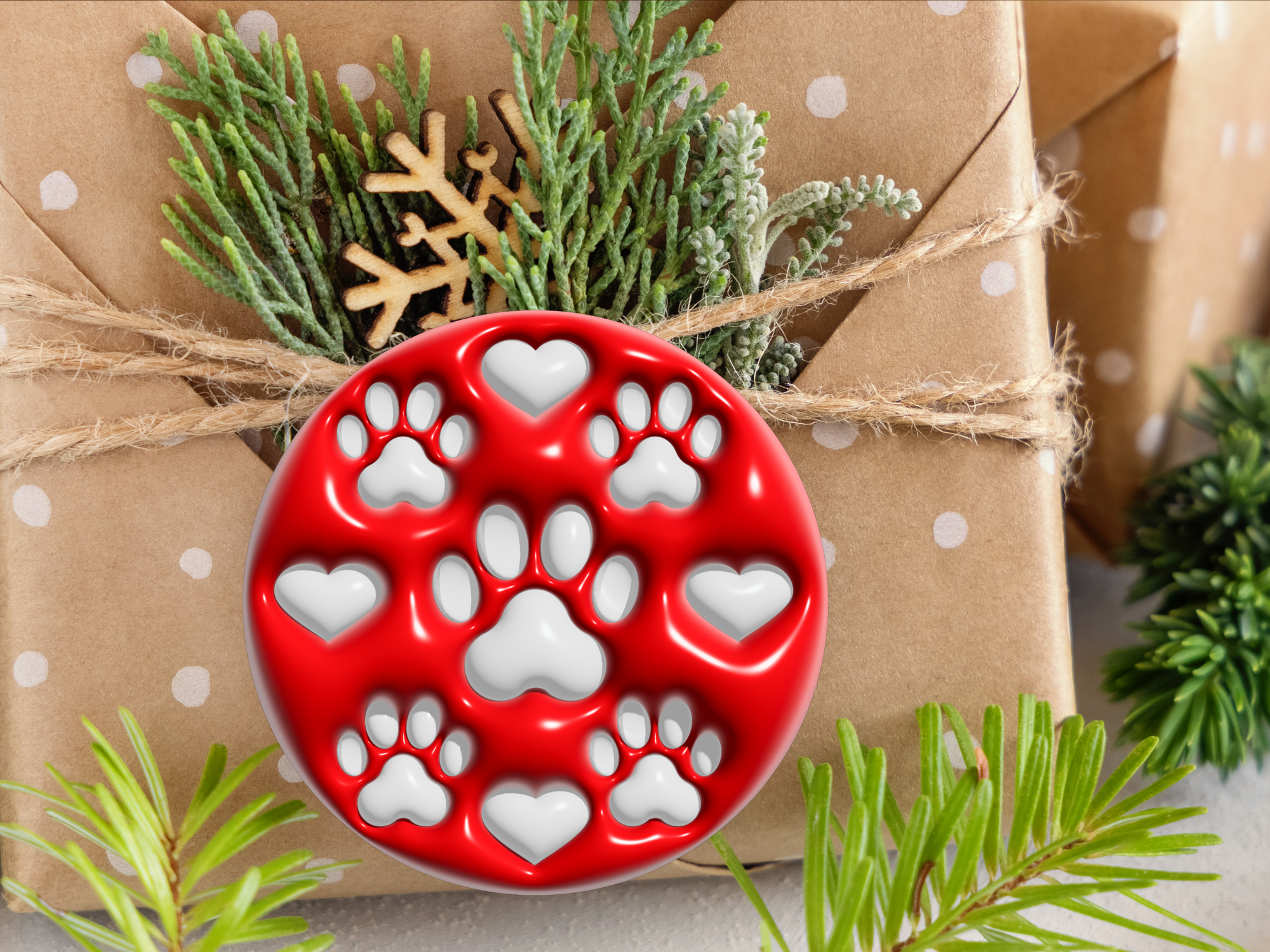 3" Ceramic Ornament Dog Paws & Hearts #420