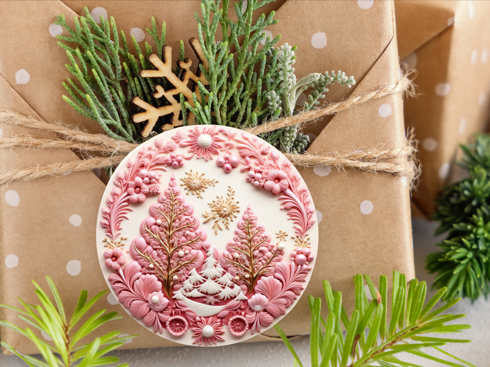 3" Ceramic Ornament Pink Wonderland #402