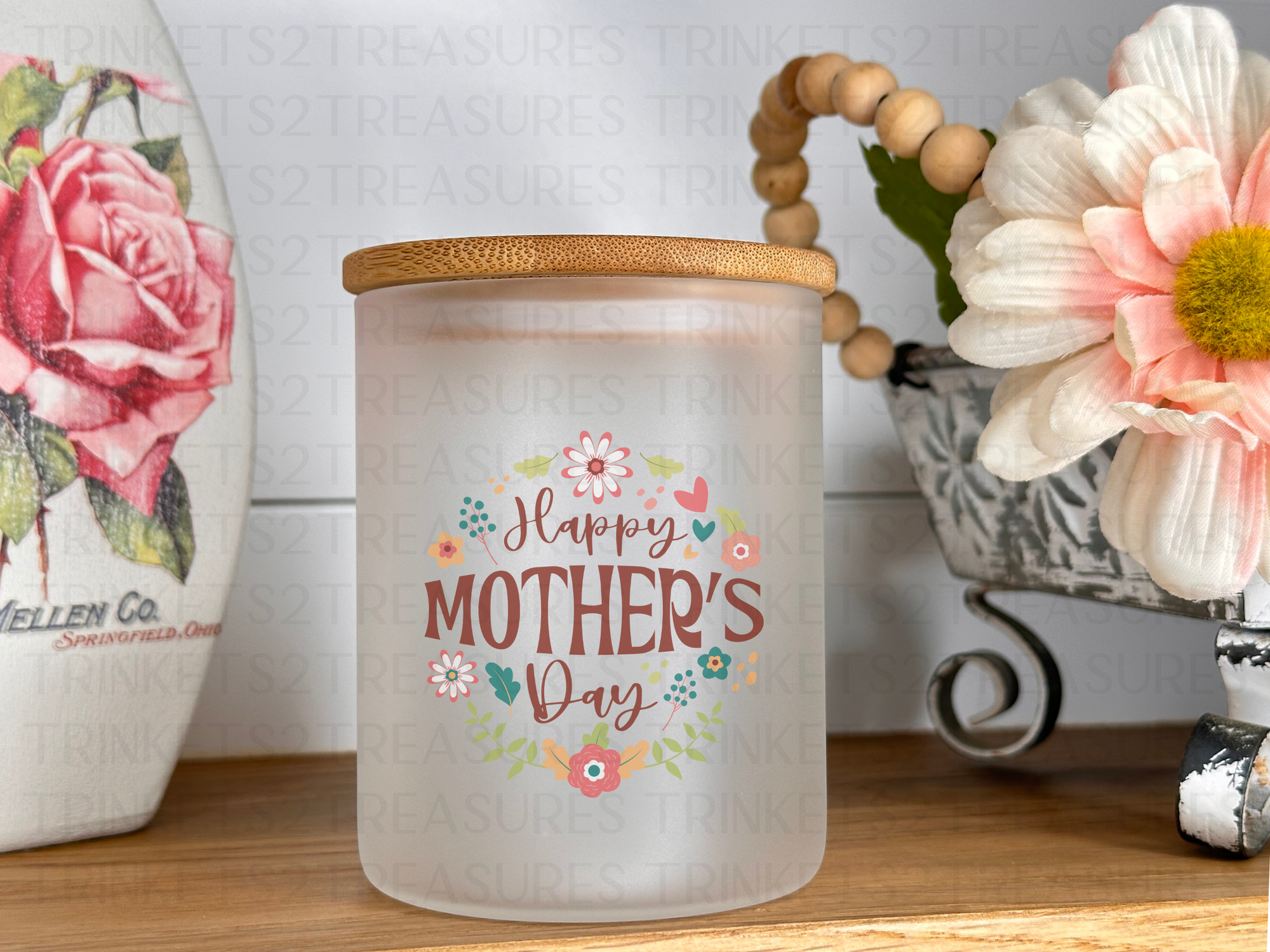 10 oz Frosted Candle Jars with Bamboo Lid/Multi-Purpose Jar/Happy Mother's Day/#501