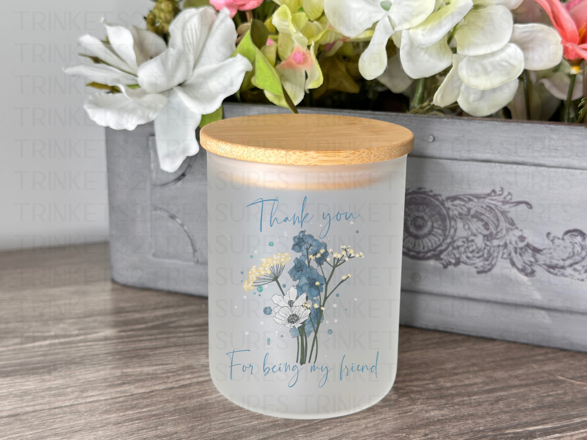 10 oz Frosted Candle Jars with Bamboo Lid/Multi-Purpose Jar/Thank You/#515