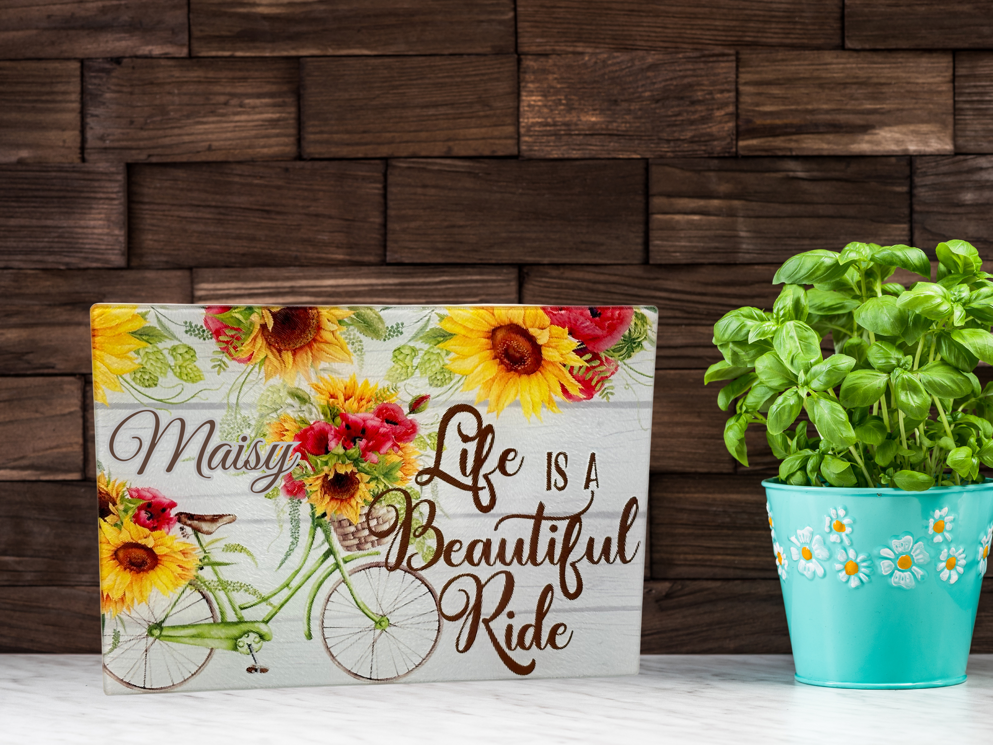 Personalized 8" x 11" Textured & Tempered Glass Cutting Board/Life is a Beautiful Ride/Design/Space Saving Kitchen Accessory/#604