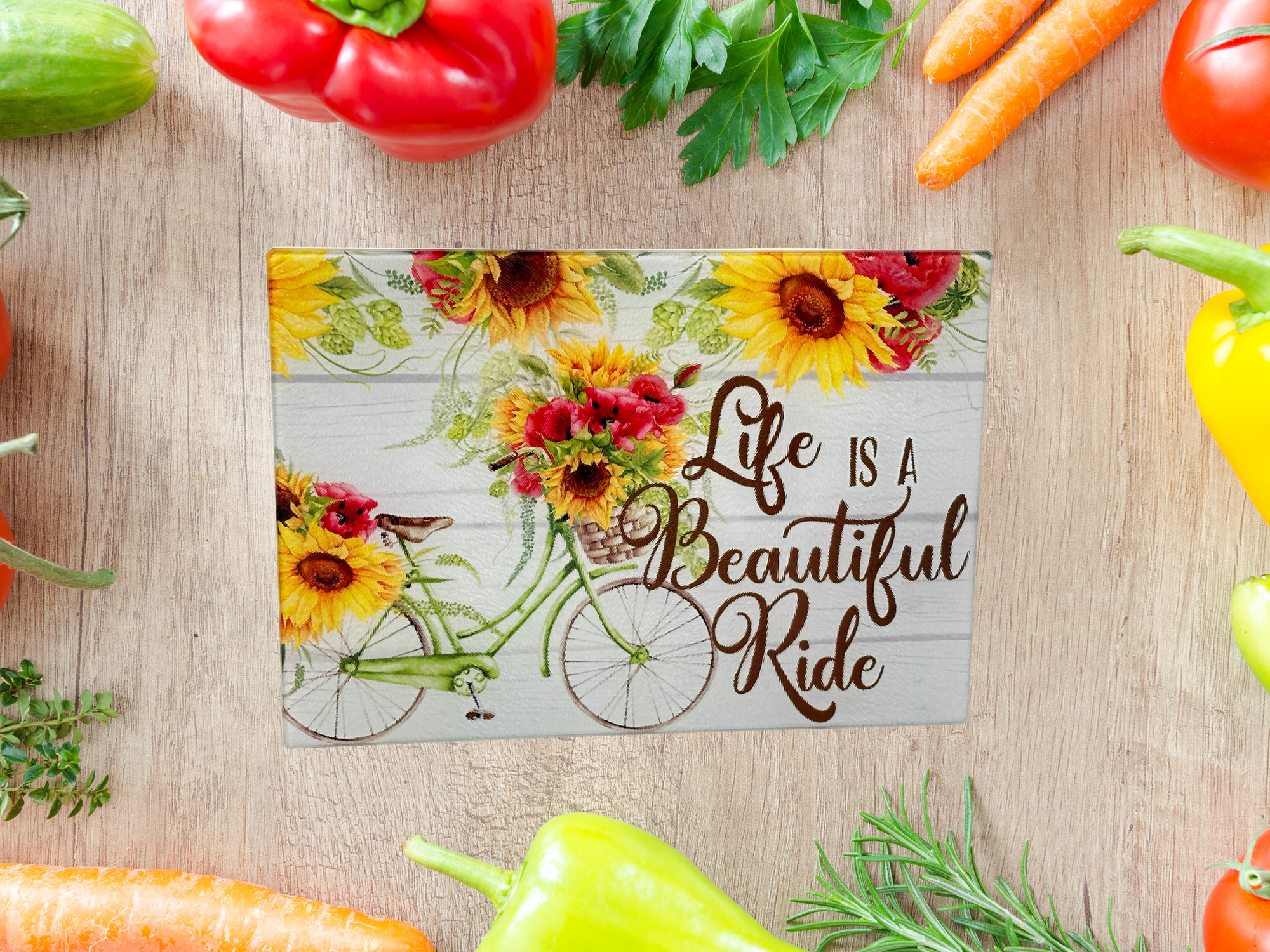 Personalized 8" x 11" Textured & Tempered Glass Cutting Board/Life is a Beautiful Ride/Design/Space Saving Kitchen Accessory/#604