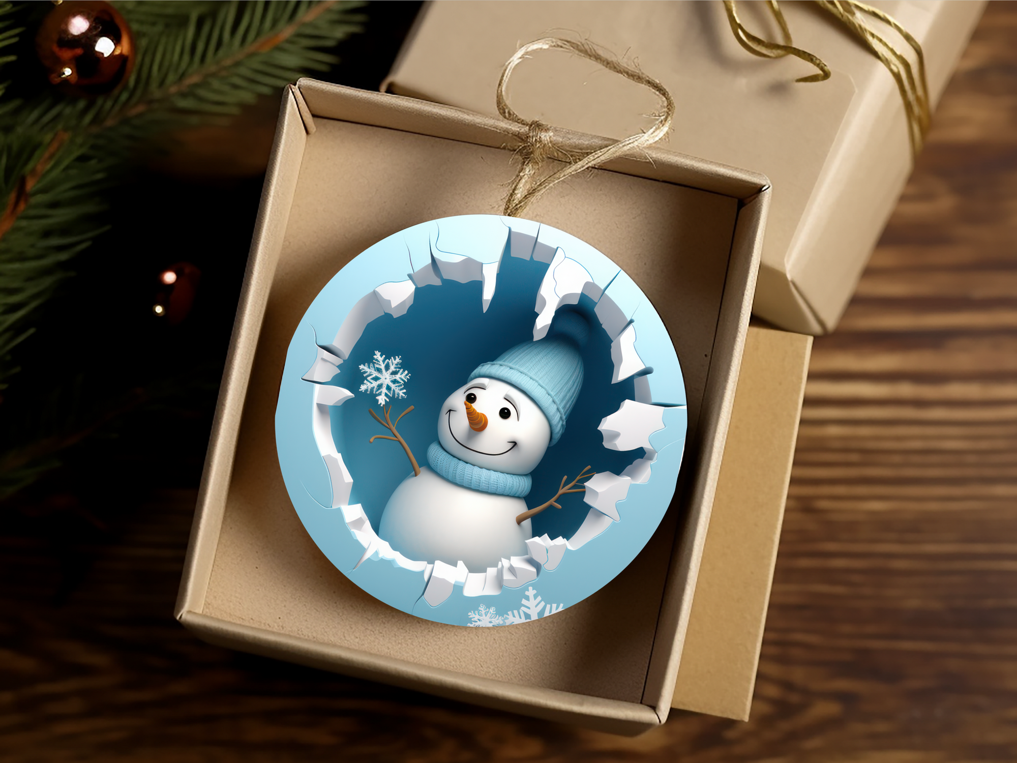 3" Ceramic Ornament 3D Snowman #409
