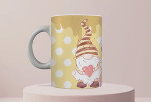 Personalized Ceramic Mug and Matching Coaster Set/11 oz or 15 oz Coffee Mug/Sweet as Can Bee with Gnomes & Honey Design/#116