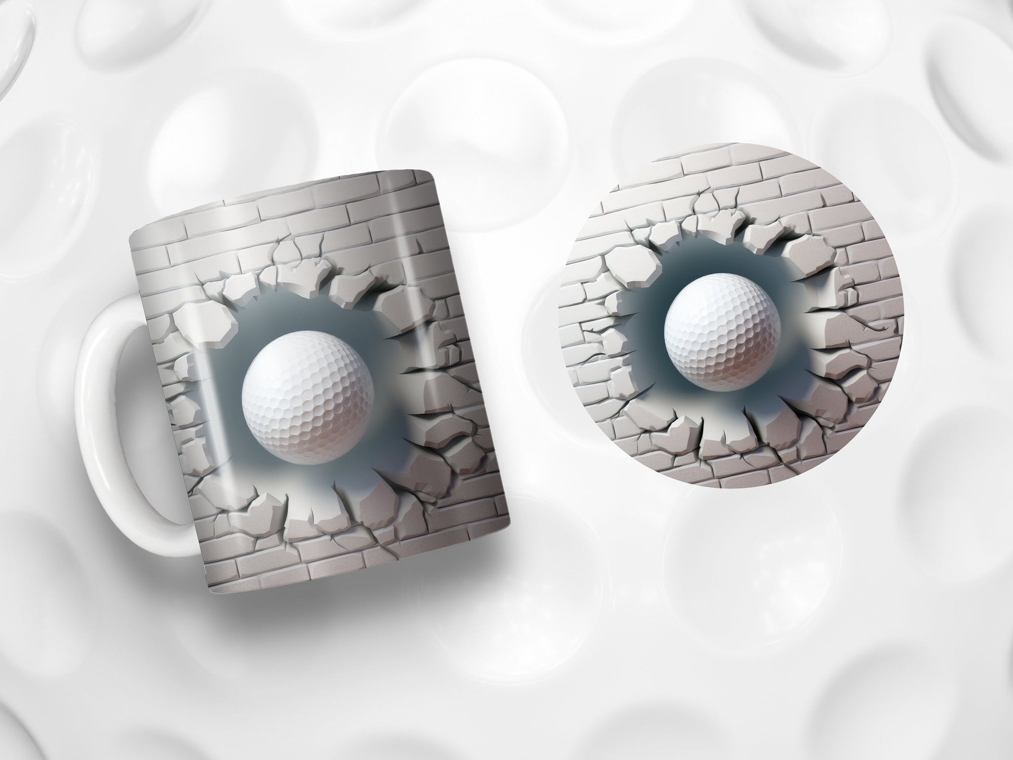 11 oz Ceramic Mug and Matching Coaster Set &quot;3D Golf&quot; #105
