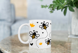 11 oz Mug and Matching Coaster Set &quot;Buzzworthy Bee Design&quot; #100