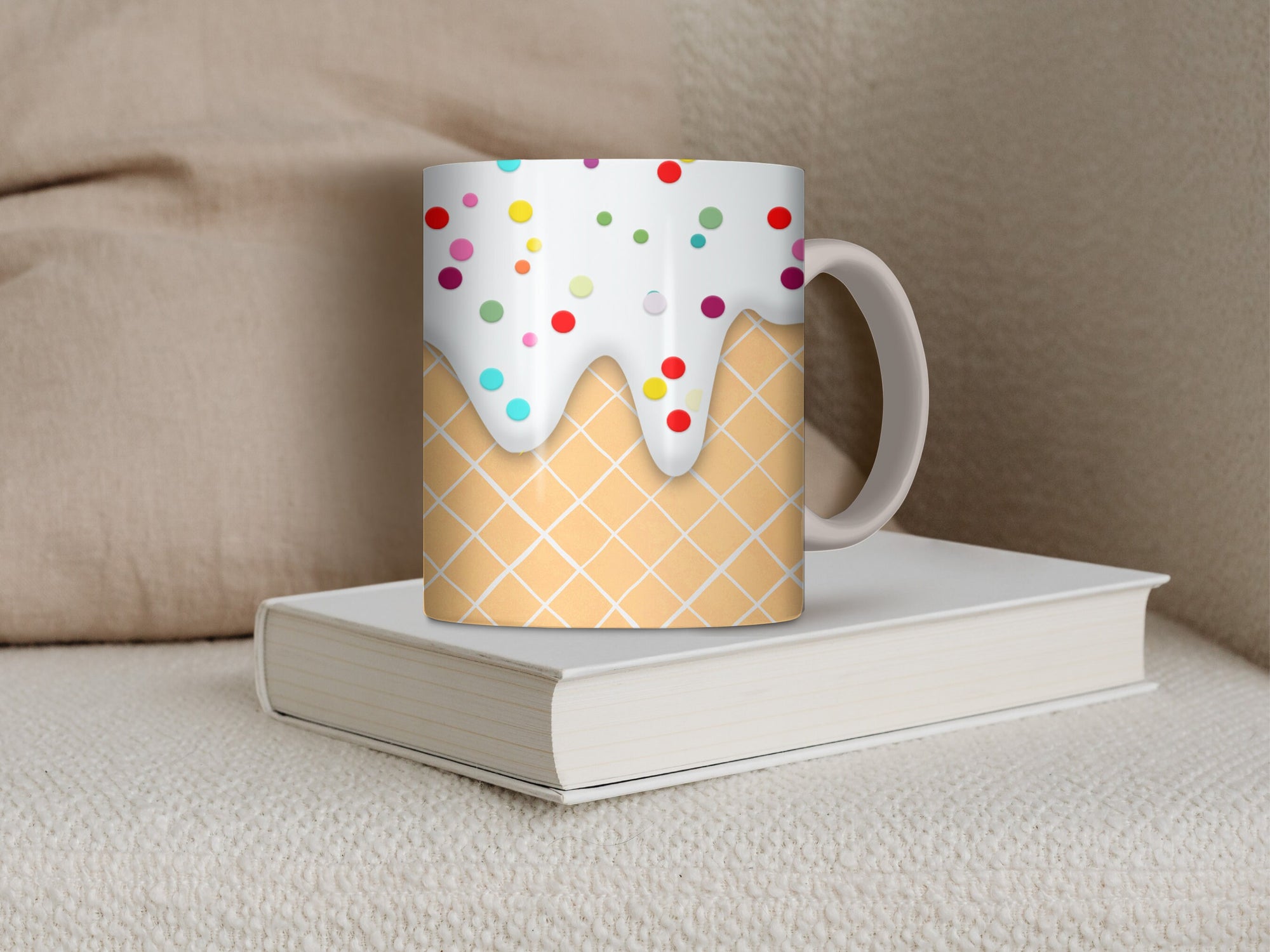11 oz Ceramic Mug and Matching Coaster Set &quot;Ice cream Cone&quot; #101
