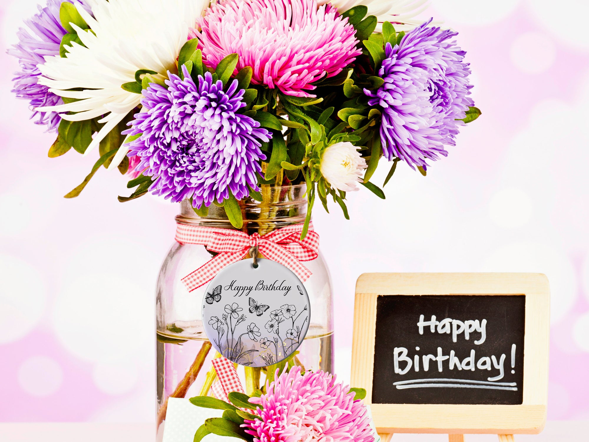 3" Ceramic Gift Tag/Gift Accessory/Happy Birthday/Butterflies/Keepsake/#423