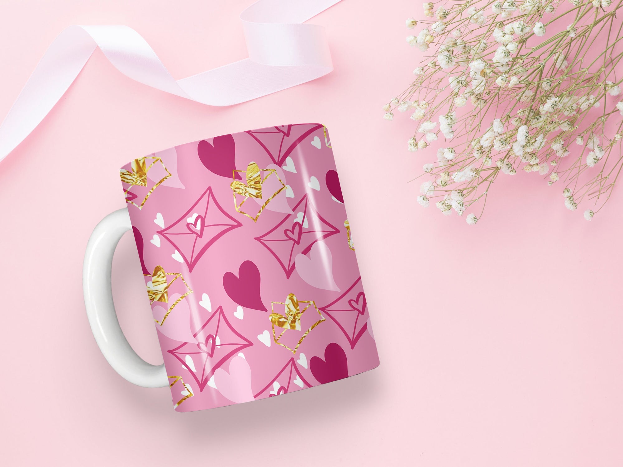 Personalized Ceramic Mug and Matching Coaster Set/11 oz & 15 oz Coffee Mug/Valentines Hearts and Letters Design/ #121