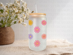 18oz Glass Can Colorful Daisies #209