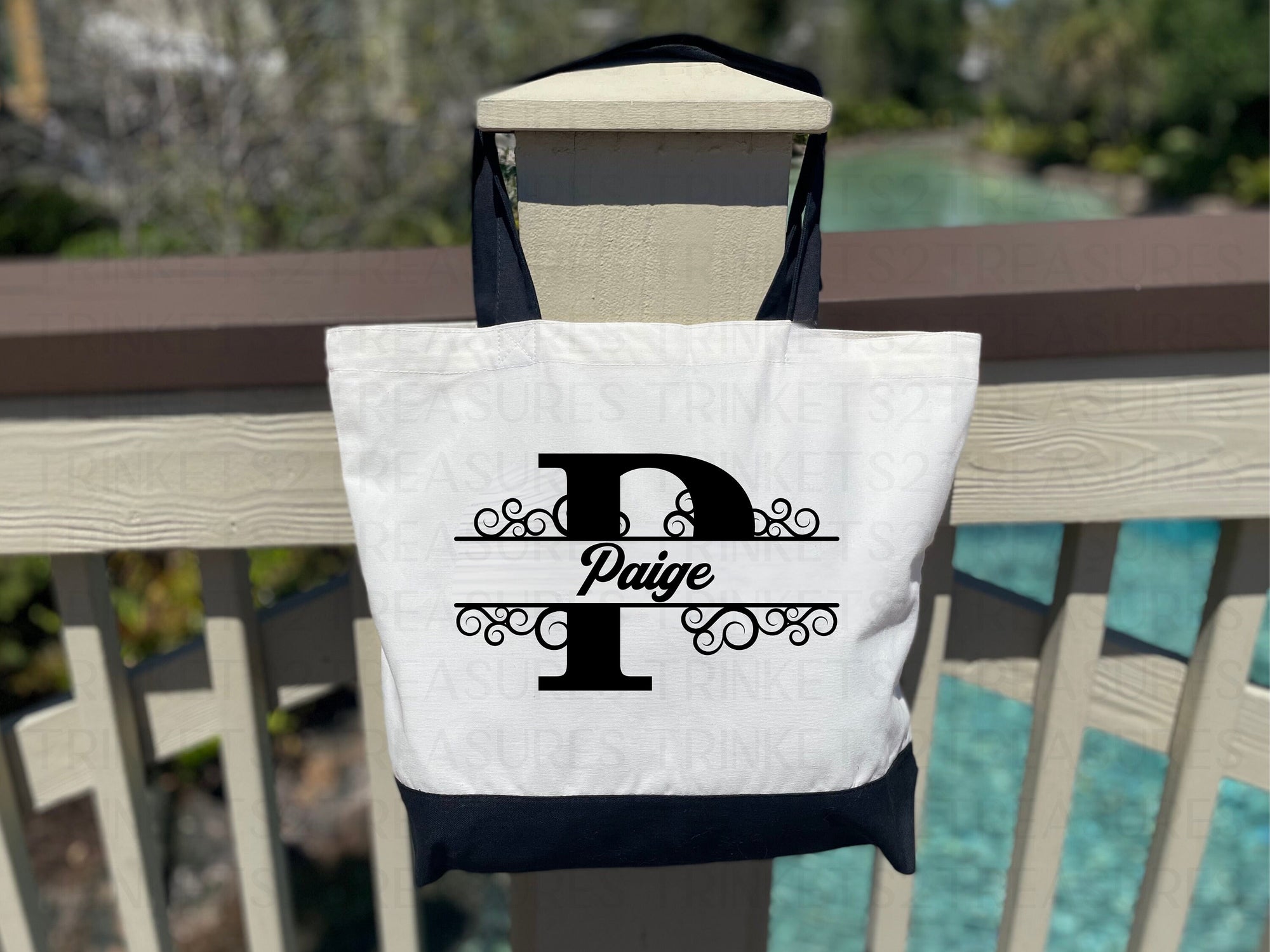 Personalized Canvas Tote Bag with Matching Canvas Make-up Bag/Monogram/Elegant Tote/#705