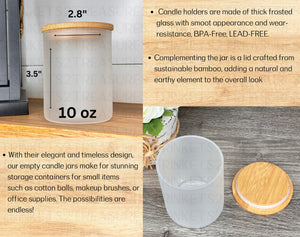 10 oz Frosted Candle Jars with Bamboo Lid/Multi-Purpose Jar/Breathe