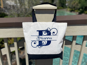 Personalized Canvas Tote Bag with Matching Canvas Make-up Bag/Monogram/Beach Bag/#703