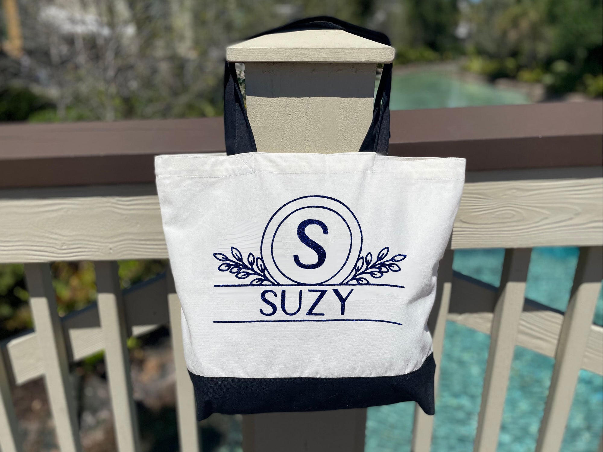 Personalized Canvas Tote Bag with Matching Canvas Make-up Bag/Monogram/#704