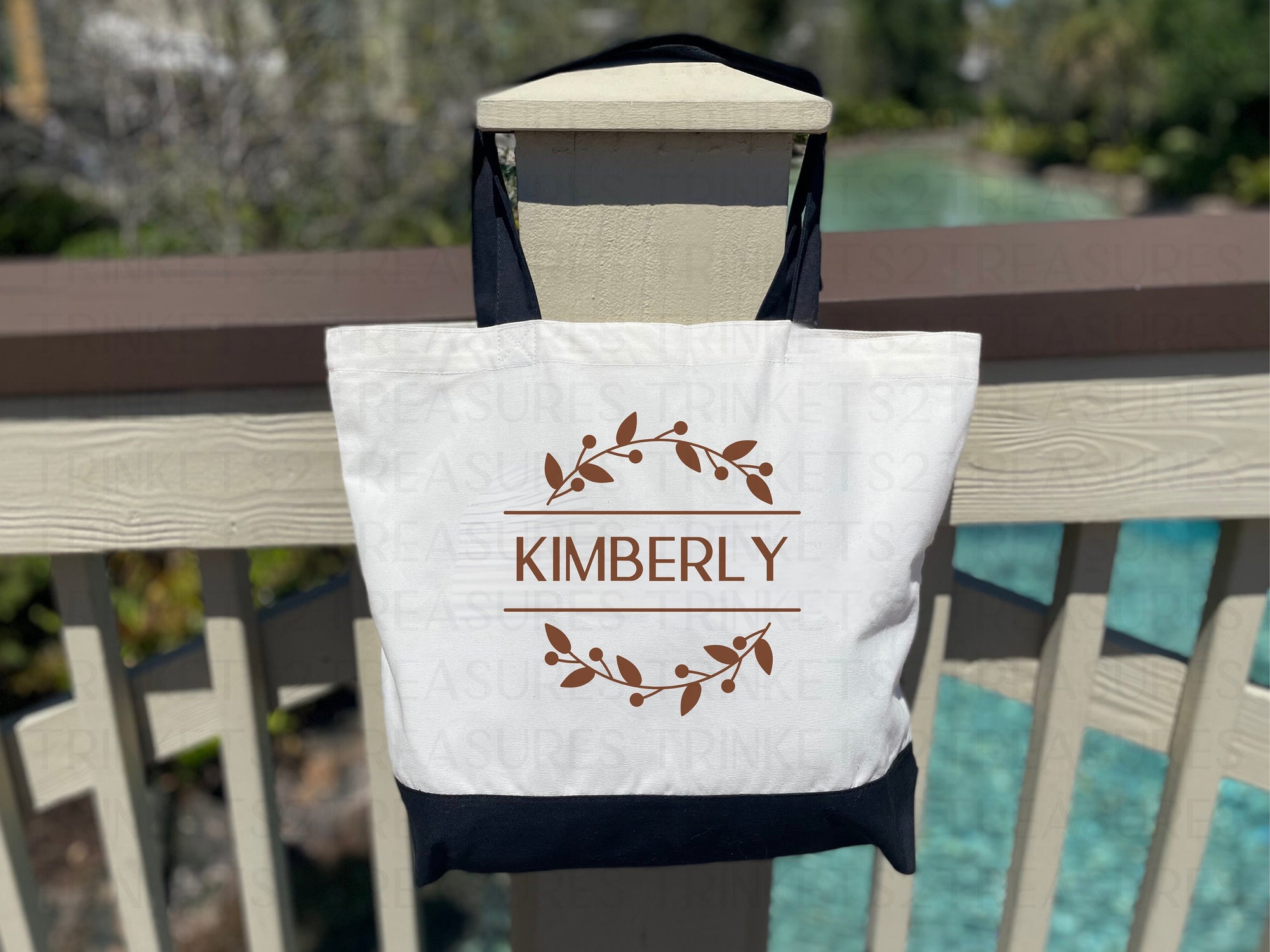 Personalized Canvas Tote Bag with Matching Canvas Make-up Bag/Beach Bag/#711