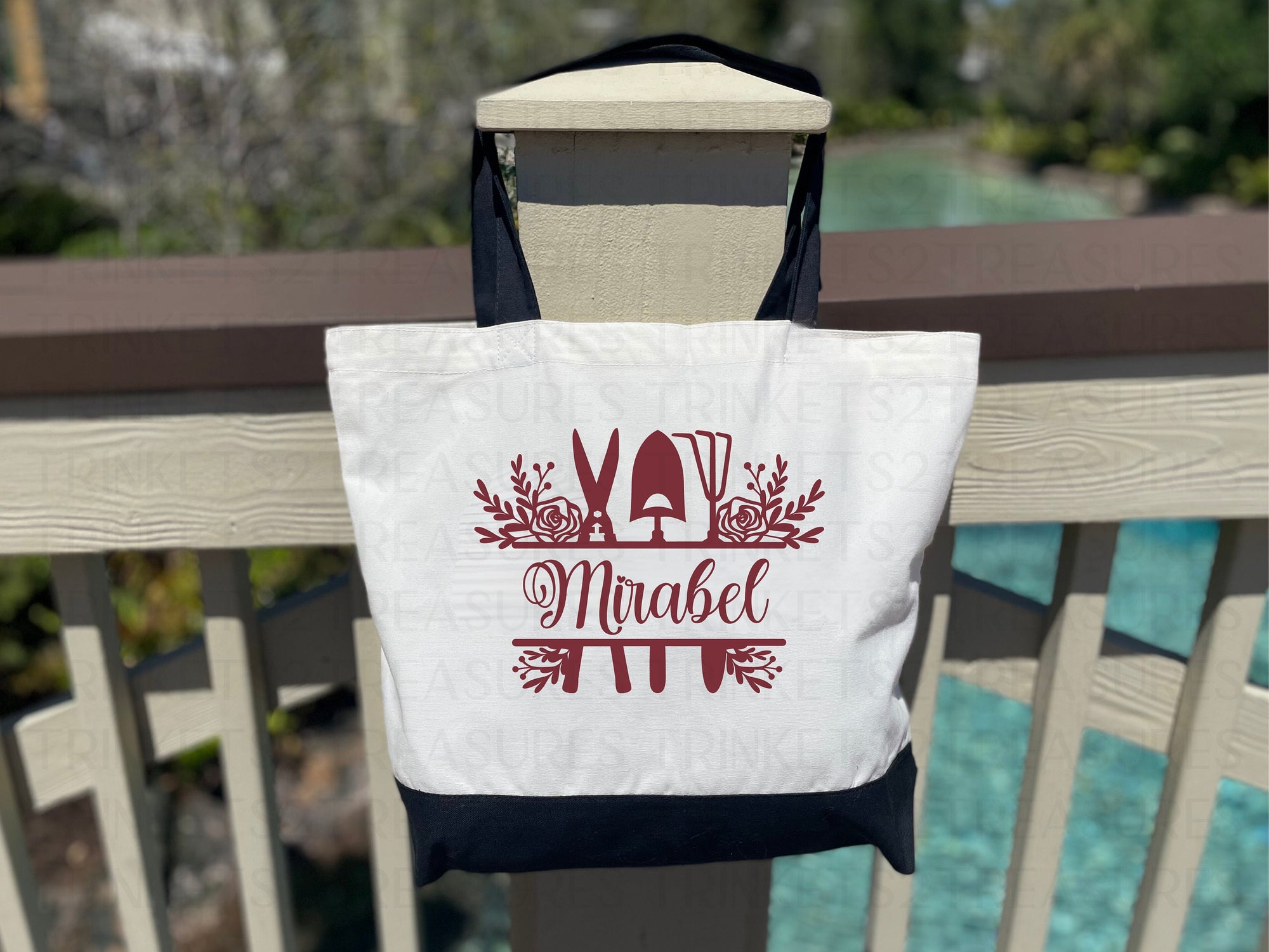 Personalized Canvas Tote Bag with Matching Canvas Make-up Bag/Monogram/Gardening/#712