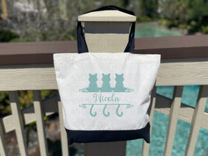 Personalized Canvas Tote Bag with Matching Canvas Make-up Bag/Cat Lover/#713
