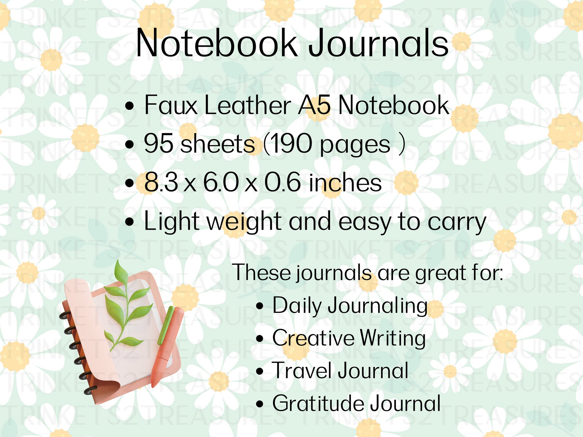 Personalized Journal/Writer's Notebook/Flowers/Keepsake Journal #818