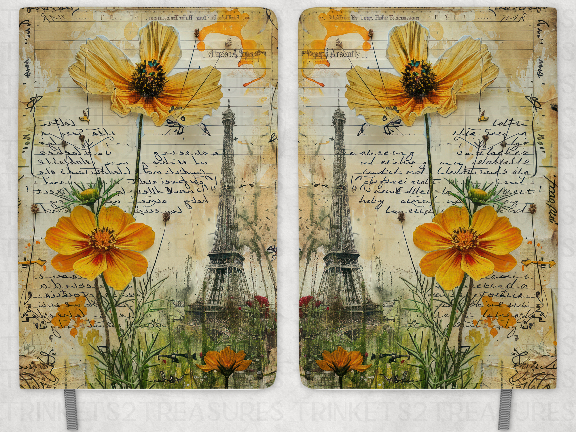 Personalized Journal and Matching Bookmark Spring in Paris Keepsake Journal #817