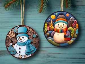 3" Acrylic or MDF Elegant Ornaments Snowman Delights Series #403