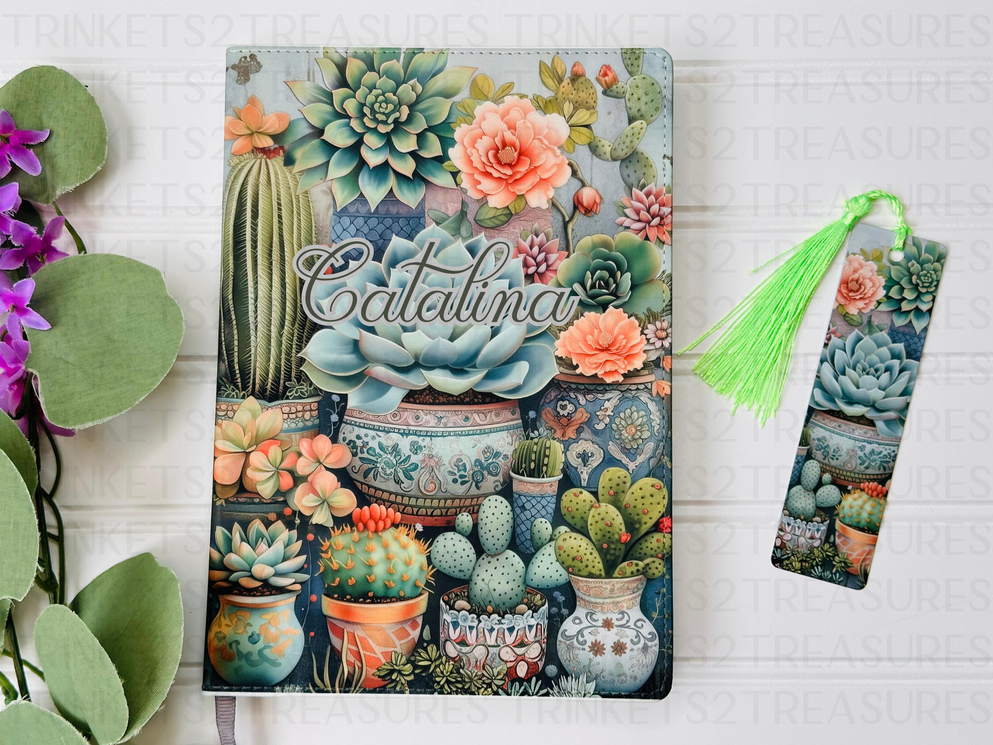 Personalized Journal and Matching Bookmark Succulent Beauty Keepsake Journal #800