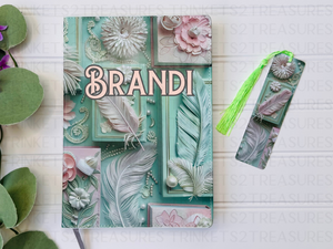 Personalized Journal and Matching Bookmark Feather Elegance Keepsake Journal #811