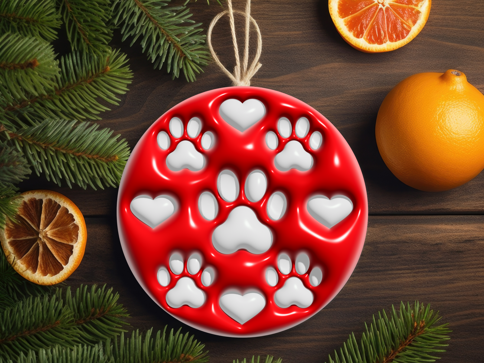 3" Ceramic Ornament Dog Paws & Hearts #420