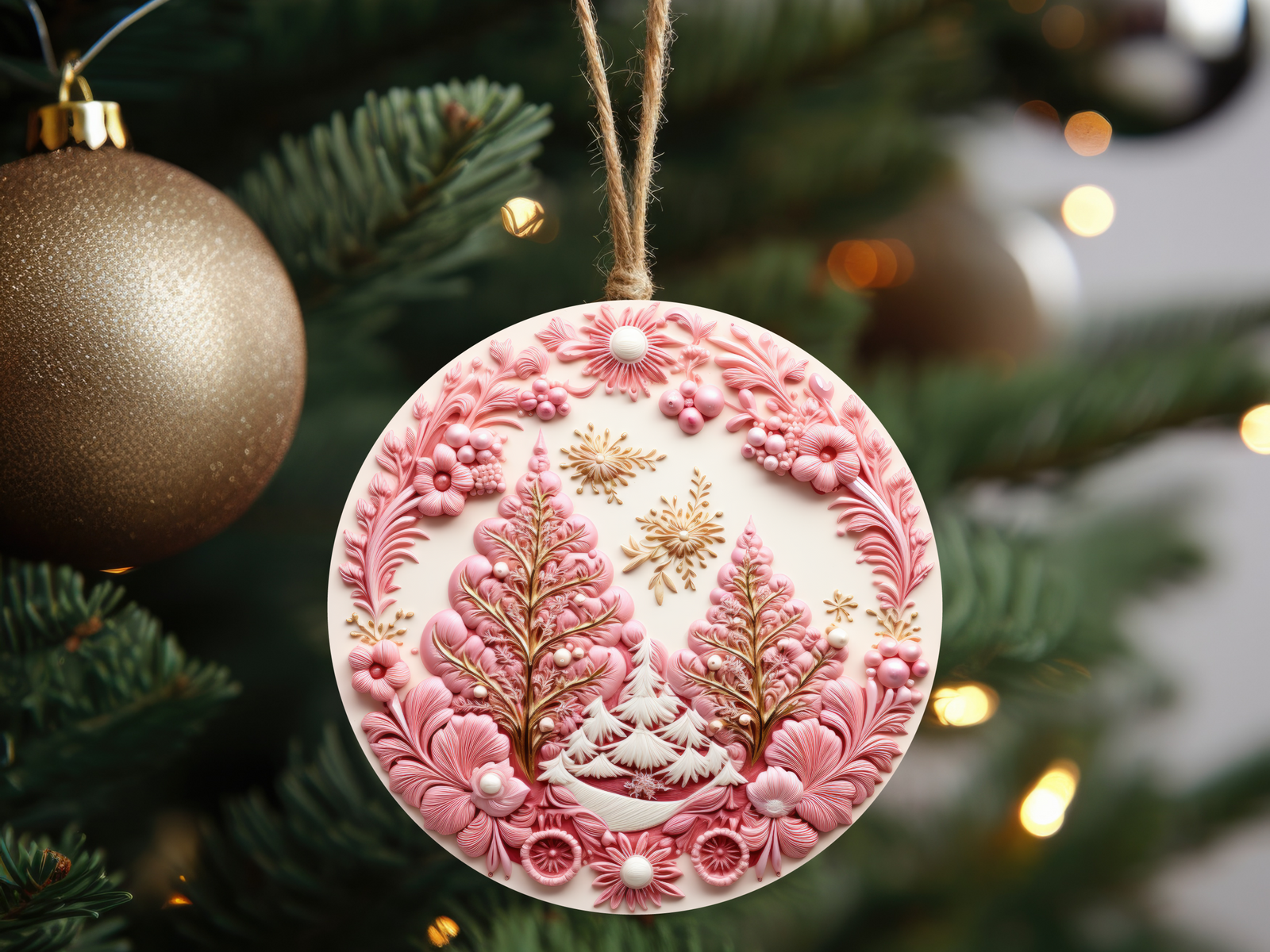 3" Ceramic Ornament Pink Wonderland #402
