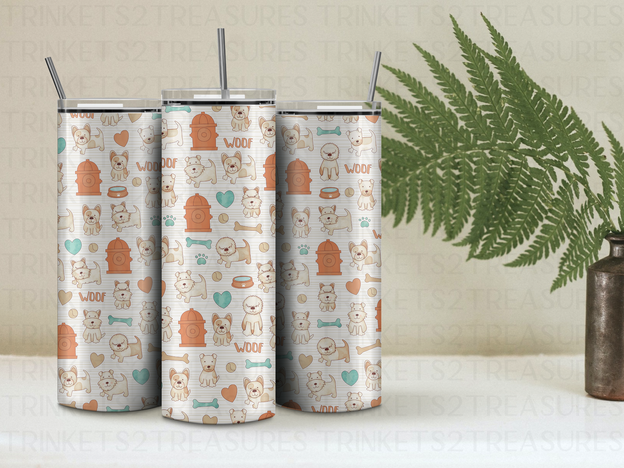 Personalized 20 oz Stainless Steel Tumbler with Metal Straw and Puppy Love Design #322