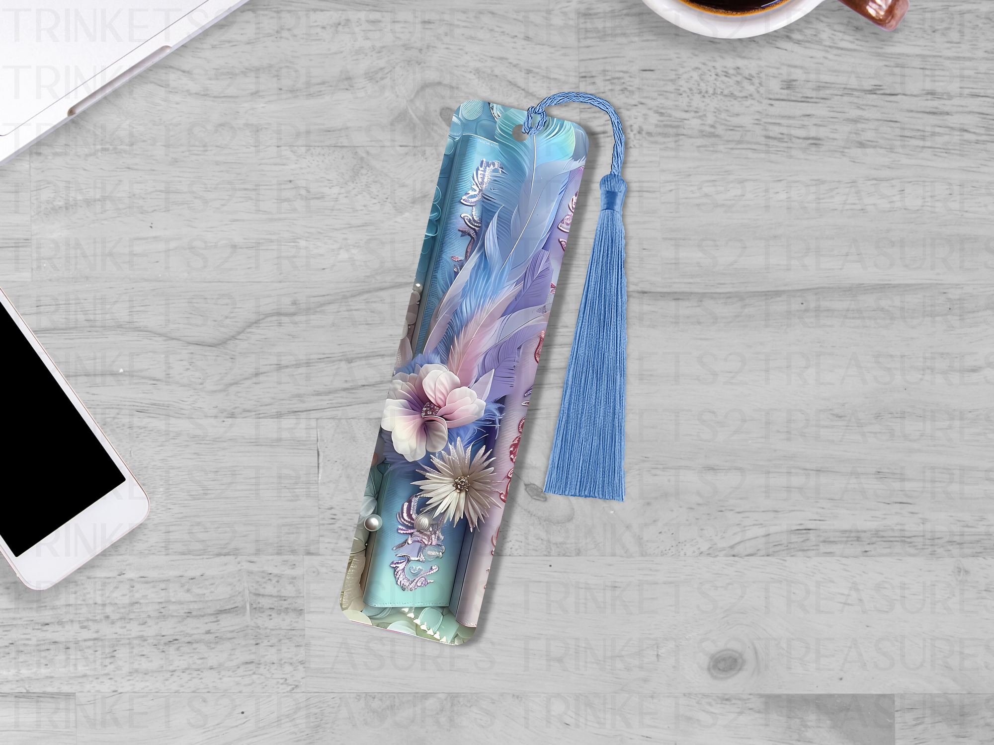 Bookmark and Tassel with Double Sided Sublimation Elegant Blue Book #907