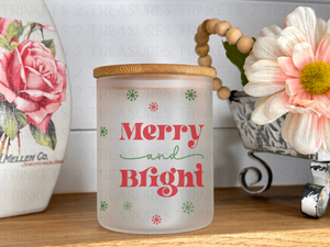 10 oz Frosted Candle Jars with Bamboo Lid/Multi-Purpose Jar/Merry & Bright/#522