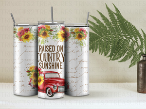 Personalized 20 oz Stainless Steel Tumbler with Metal Straw and Raised on Country Sunshine Design #327