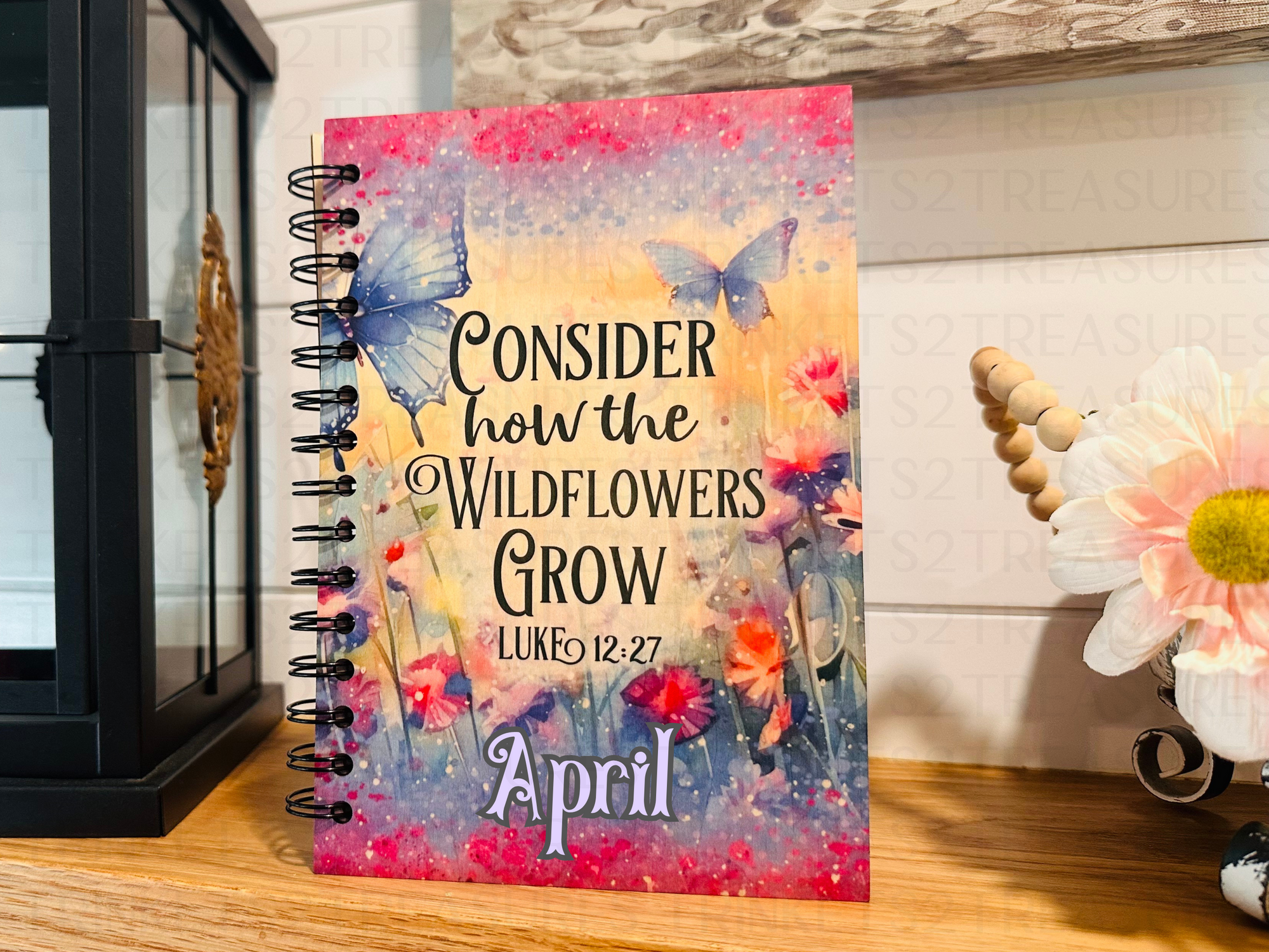 Personalized Butterflies & Wildflowers Wood Cover Notebook #1010