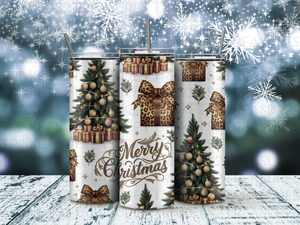 Personalized 20 oz Stainless Steel Tumbler with Metal Straw and Merry Christmas Design #324