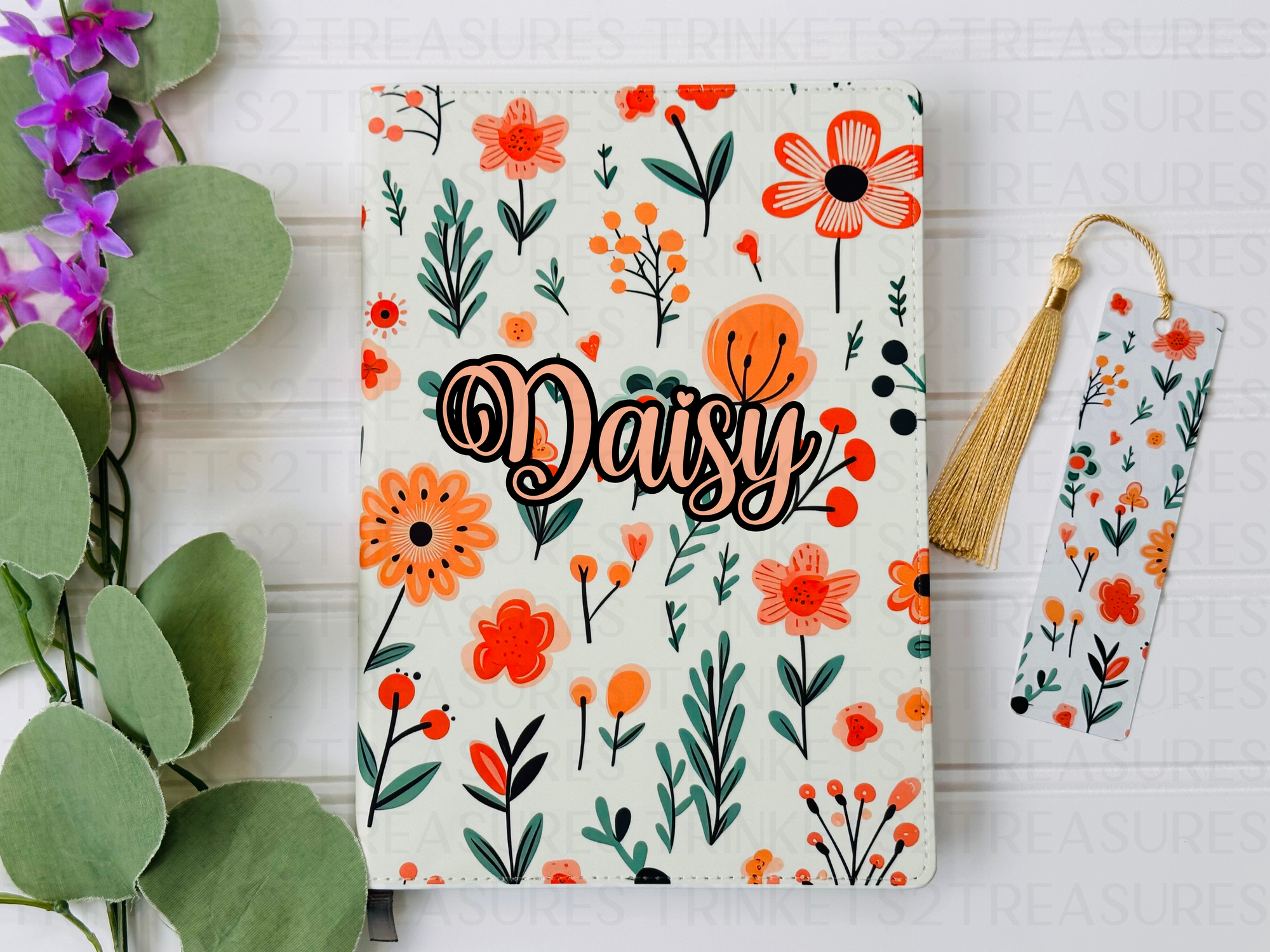 Personalized Journal with Matching Bookmark & Daisies Design Keepsake Journal #812