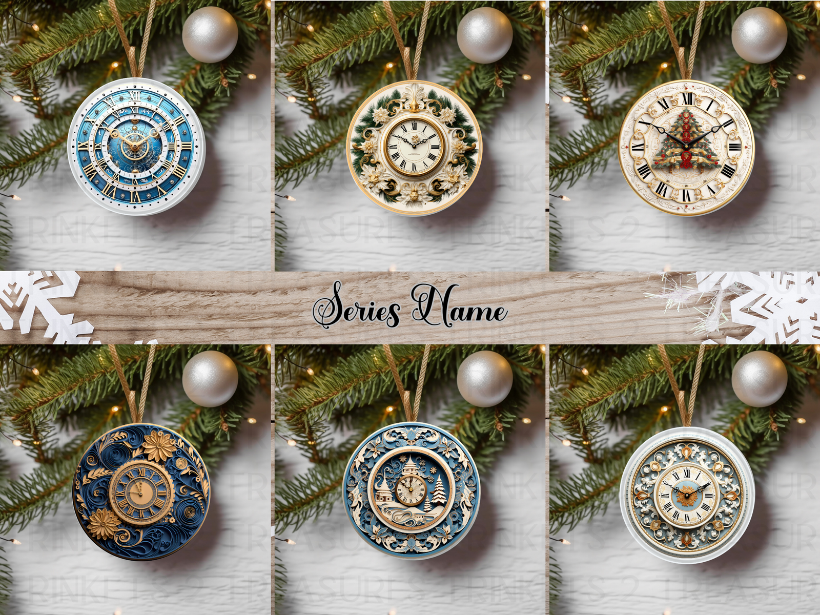 3" Acrylic or MDF Elegant Ornaments Christmas Clock Series #407