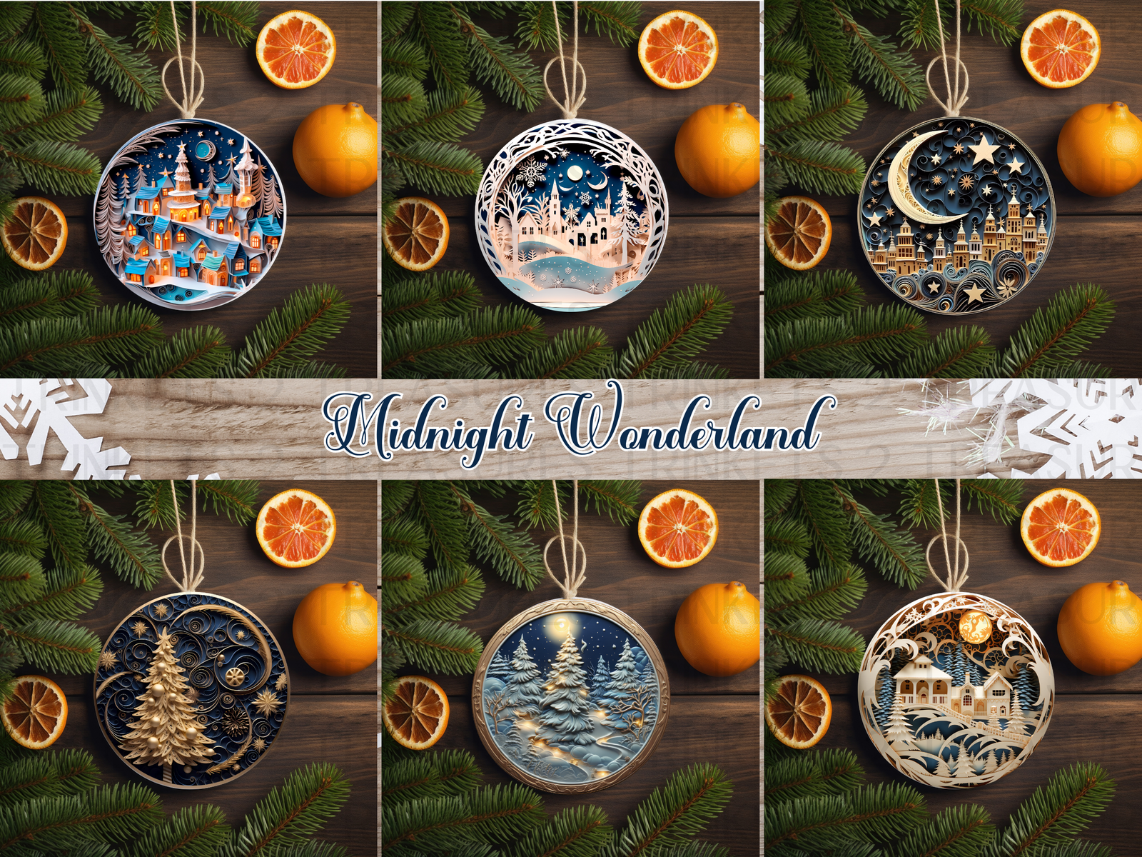 3" Acrylic or MDF Elegant Ornaments Midnight Wonderland Series #400