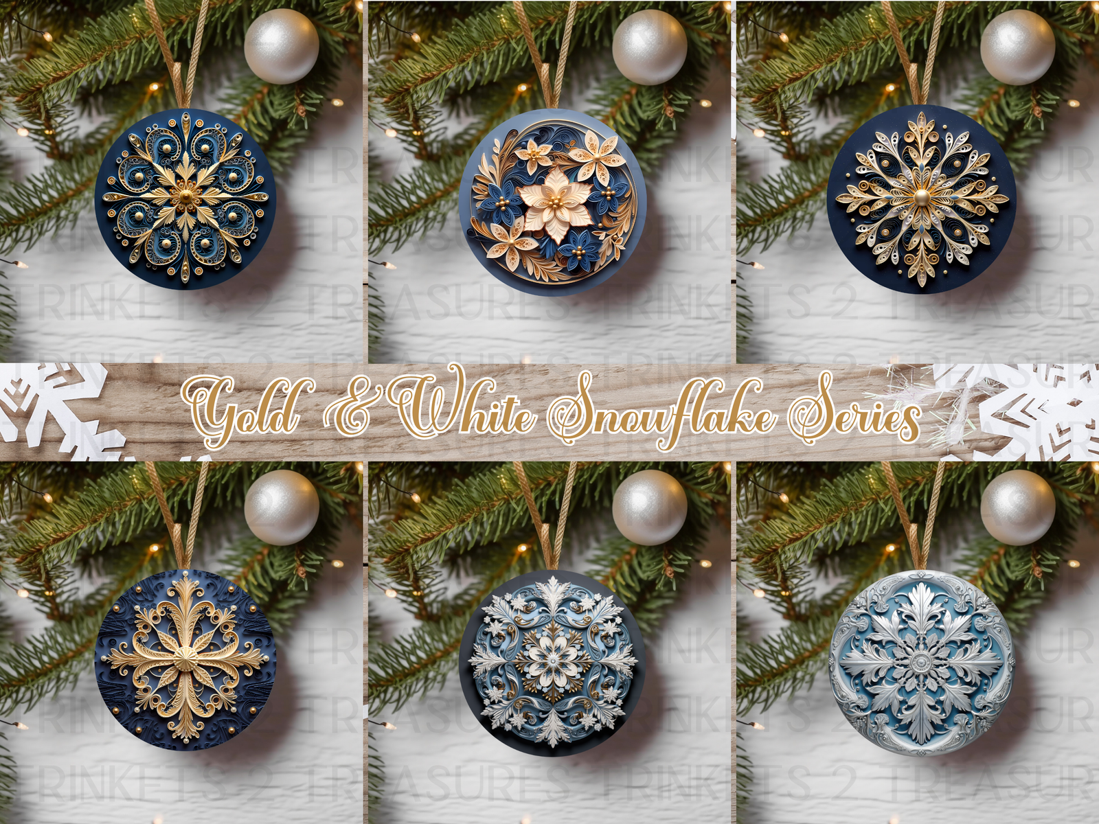 3" Acrylic or MDF Elegant Ornaments Golden Elegance Series #412