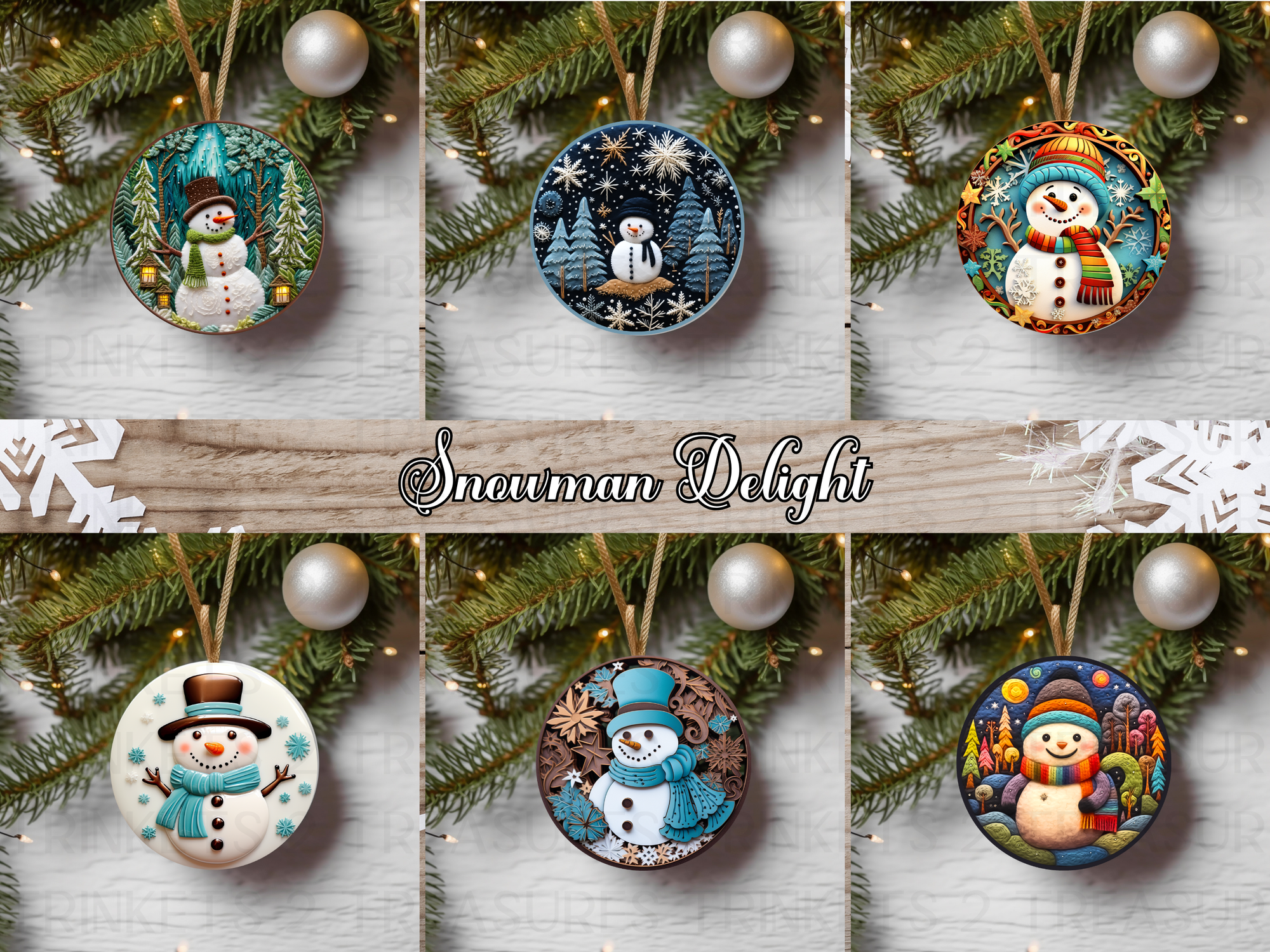 3" Acrylic or MDF Elegant Ornaments Snowman Delights Series #403