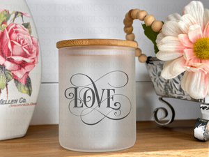 10 oz Frosted Candle Jars with Bamboo Lid/Multi-Purpose Jar/Love/#510