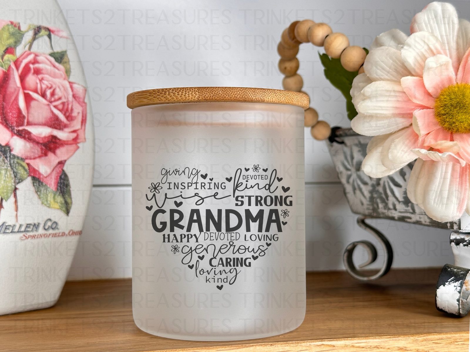 10 oz Frosted Candle Jars with Bamboo Lid/Multi-Purpose Jar/For Grandma/#503