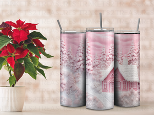 Personalized 20 oz Stainless Steel Tumbler with Metal Straw and Pink Wonderland Design #338