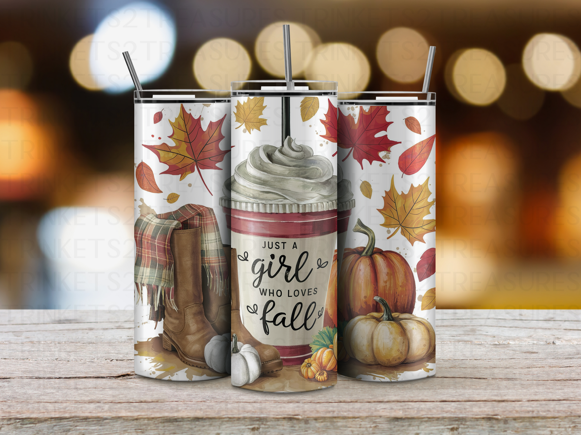 Personalized 20 oz Stainless Steel Tumbler with Metal Straw and Girl Who Loves Fall Design #339