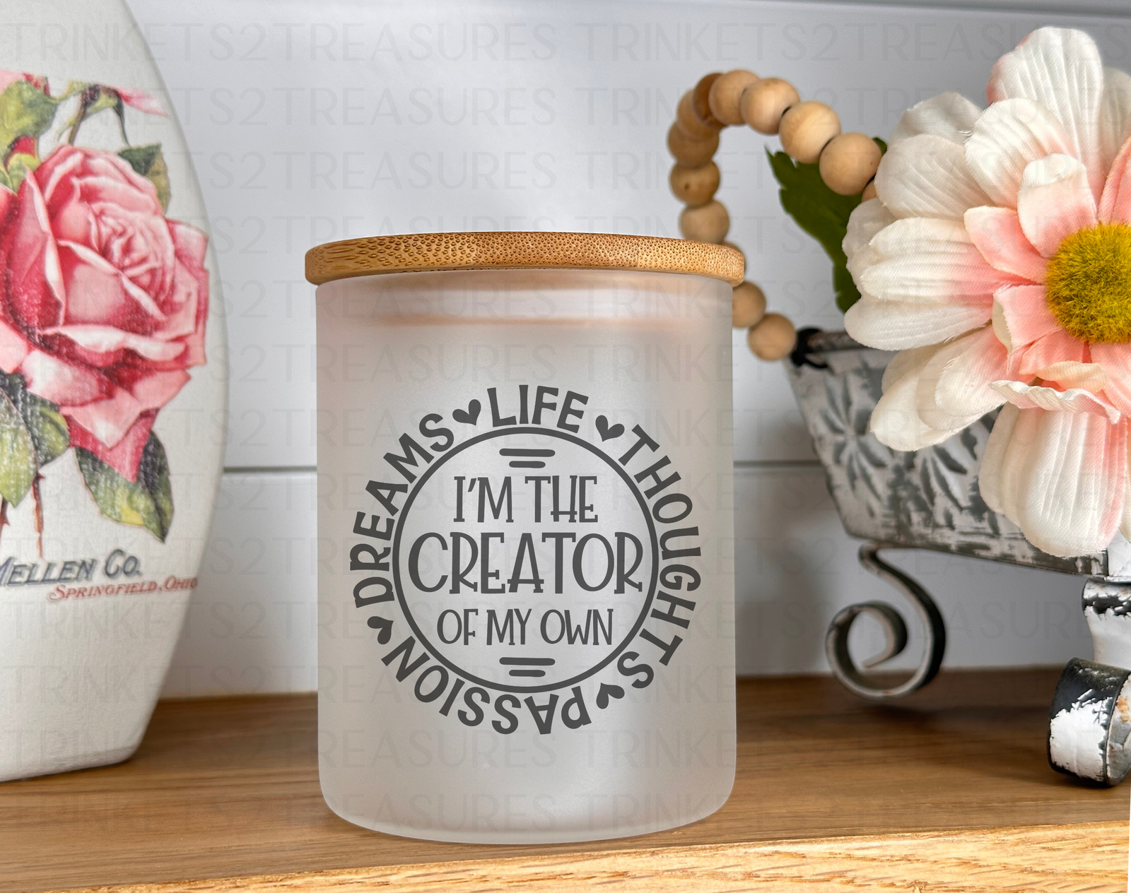 10 oz Frosted Candle Jars with Bamboo Lid/Multi-Purpose Jar/I'm the Creator/#513