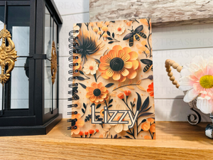 Personalized Paper Sunflower Wood Cover Notebook #1009