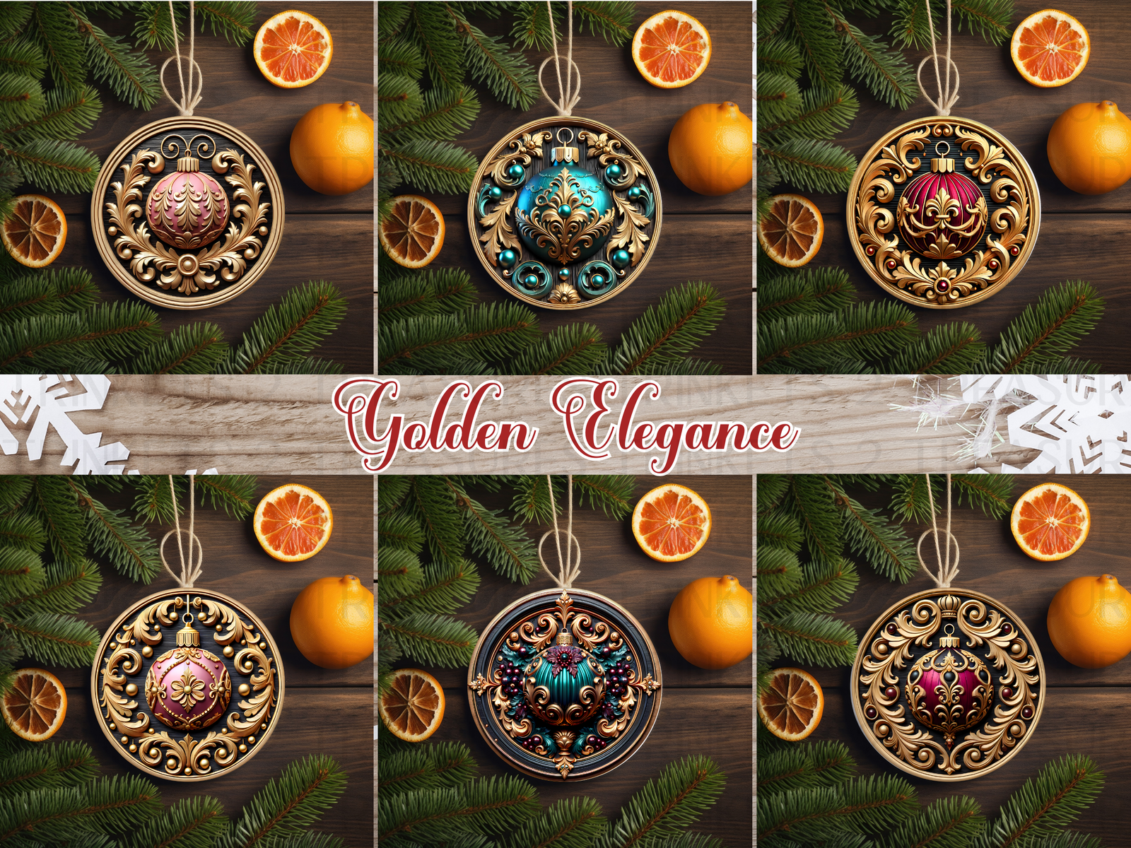 3" Acrylic or MDF Elegant Ornaments Gold Snowflakes Series #409