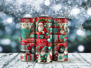 Personalized 20 oz Stainless Steel Tumbler with Metal Straw and Vintage Santa Claus #341