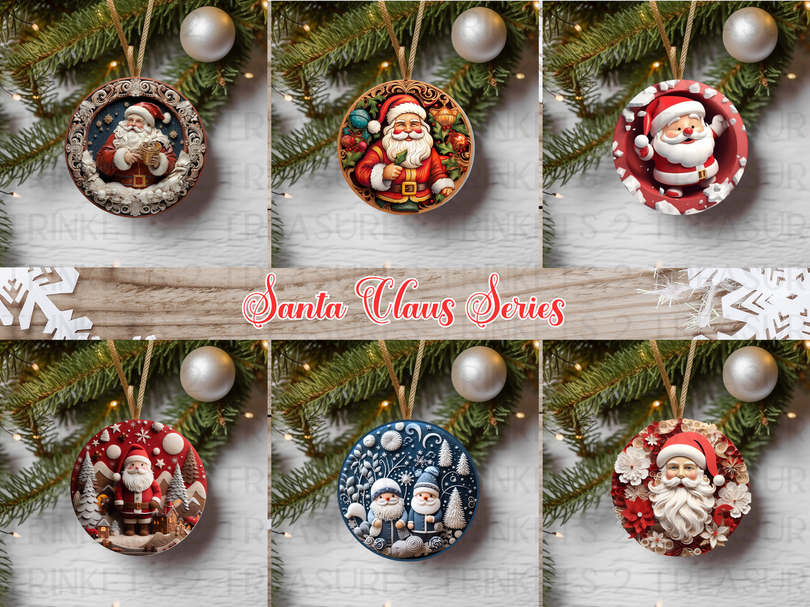3" Acrylic or MDF Elegant Ornaments Santa Claus Series #405