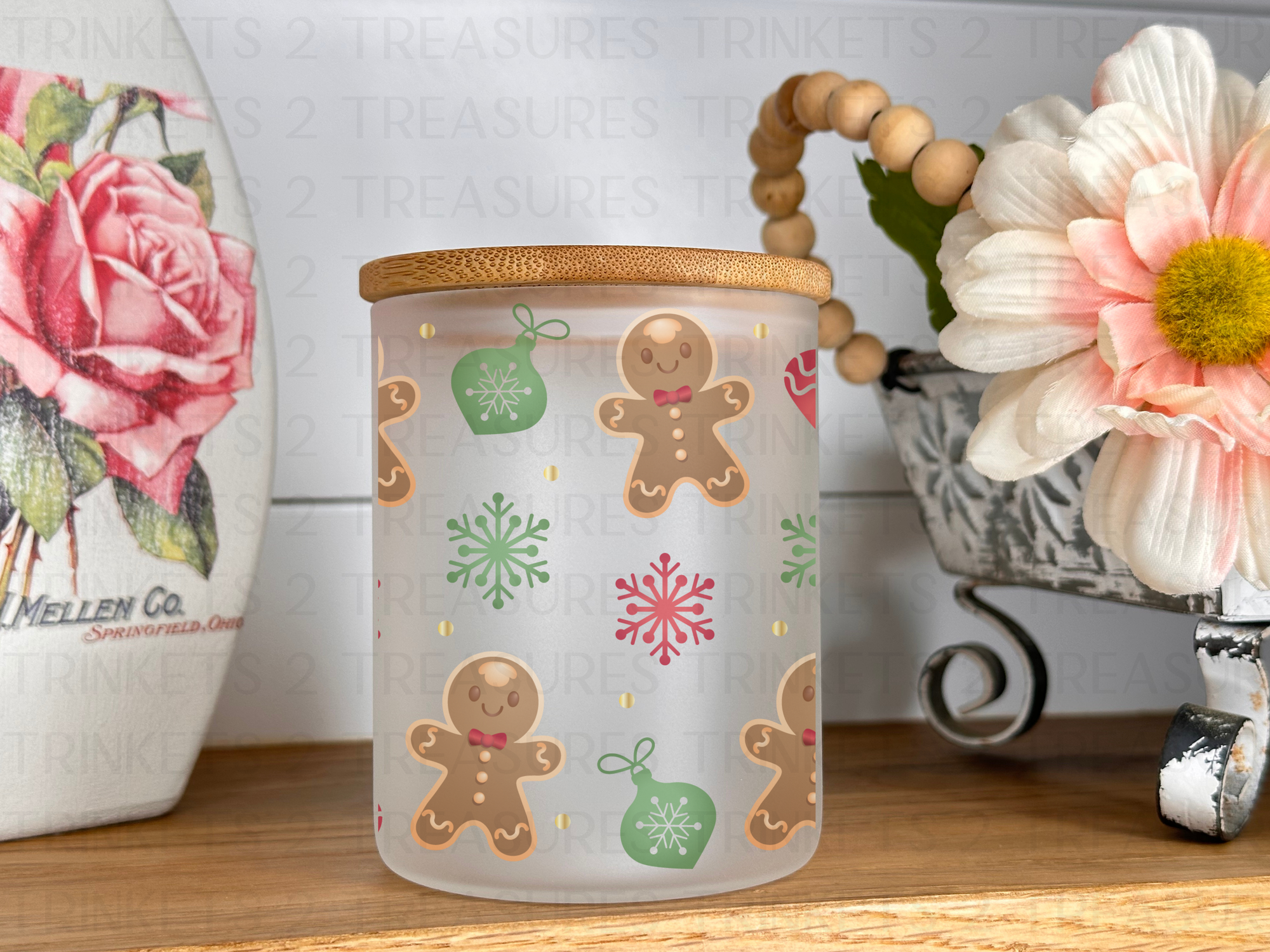 10 oz Frosted Candle Jars with Bamboo Lid/Multi-Purpose Jar/Gingerbread Men/#523